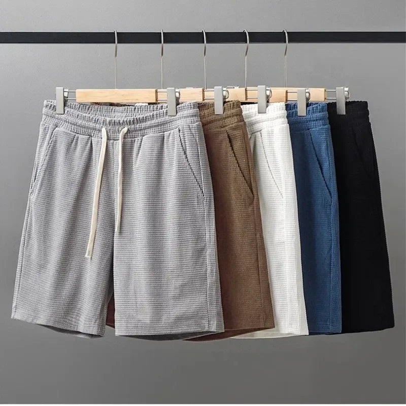 Men's Solid Color Waffle Shorts – Casual Mid-Waist Summer Shorts