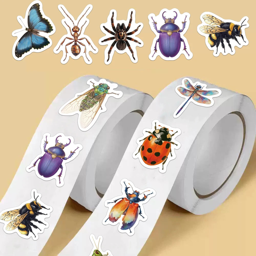 500PCS Creative Insect Roll Stickers Decorative Phone Cases, Notebook DIY Waterproof Stickers