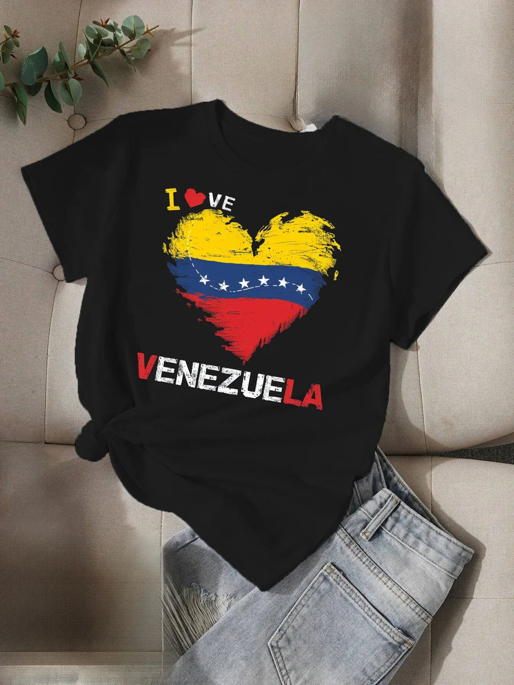 Women's Comfit T-shirt I LOVE VENEZUELA Aesthetic Clothes Women Short Sleeve Streetwear Top Tee﻿s ﻿Summer Causal Shirt