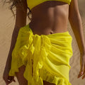 Women Swimsuit Bikini Cover-Ups Skirt Summer Solid Color Beach Wrap Skirt Swimwear Female Ruffles Trim Lace Up Sarong Cover Ups
