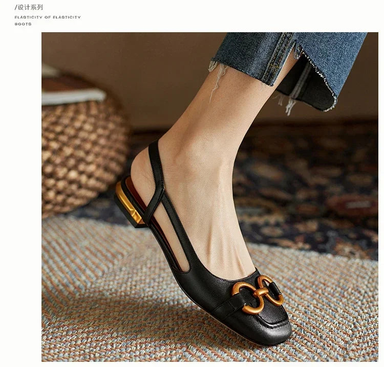 Women's Sandals Elegant Office Ladies Shoes and Sandals Women Casual Shoes Square Heel Sandals Slip On Woman Flats