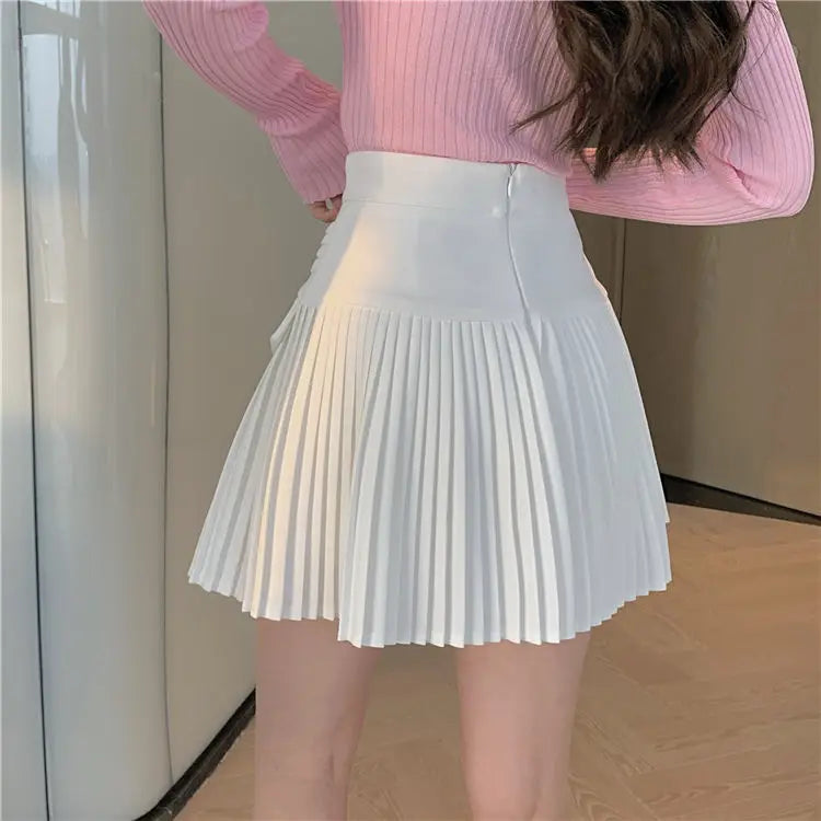 White Pleated Skirt Women  High Waist Skater Skirt Female Korean A-Line High Fashion Casual Short Skirt Women Bottoms