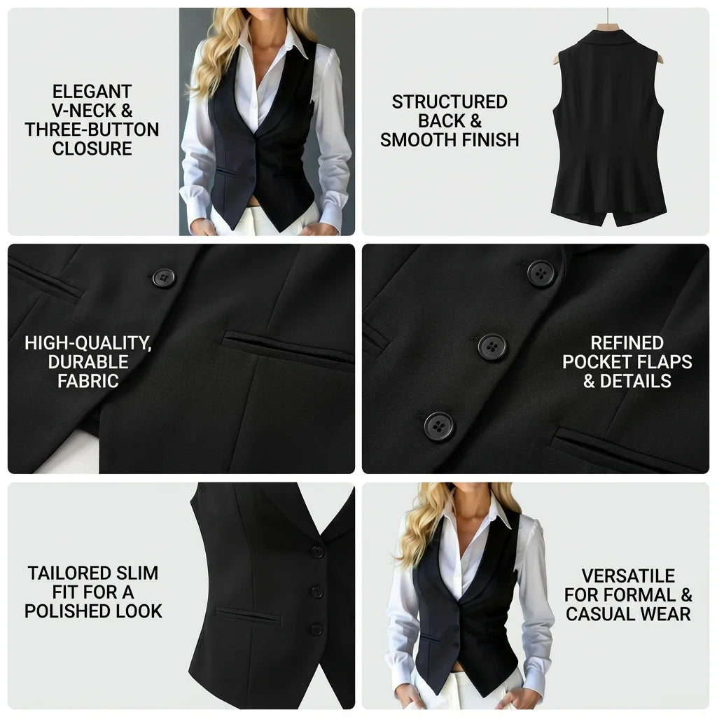 Women's Suit Vest Formal Waistcoat Slim Fit Sleeveless Blazer Jacket for Office Business Work Professional Attire Elegant Top