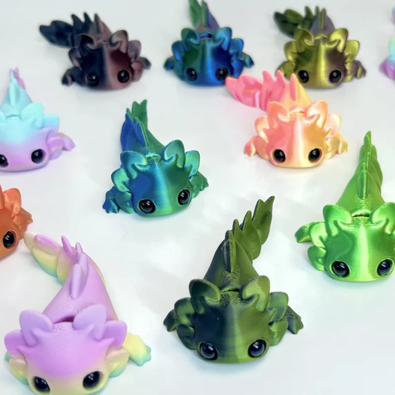 2-Pack of 3D Printed Small Animals in Random Colors, Cute Axolotls with Movable Joints, Adorable Water Tiger Fish Figurines with Happy Expressions, Perfect for Holiday Gifts and Desktop Decorations, Great Holiday Gifts