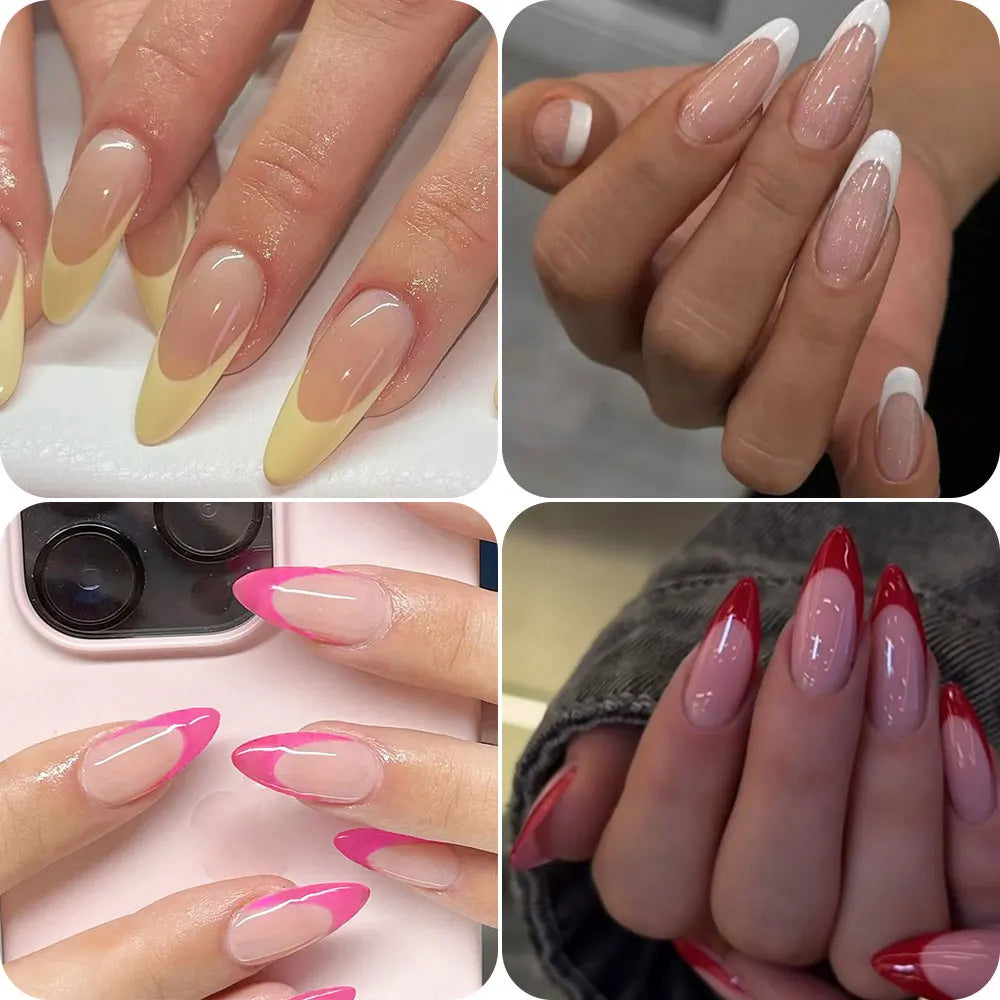 96Pcs/box Mixed Medium Almond French False Nails White/Red/Pink/Yellow French Press On Nails Full Cover Actylic Nail Fake Tips!5