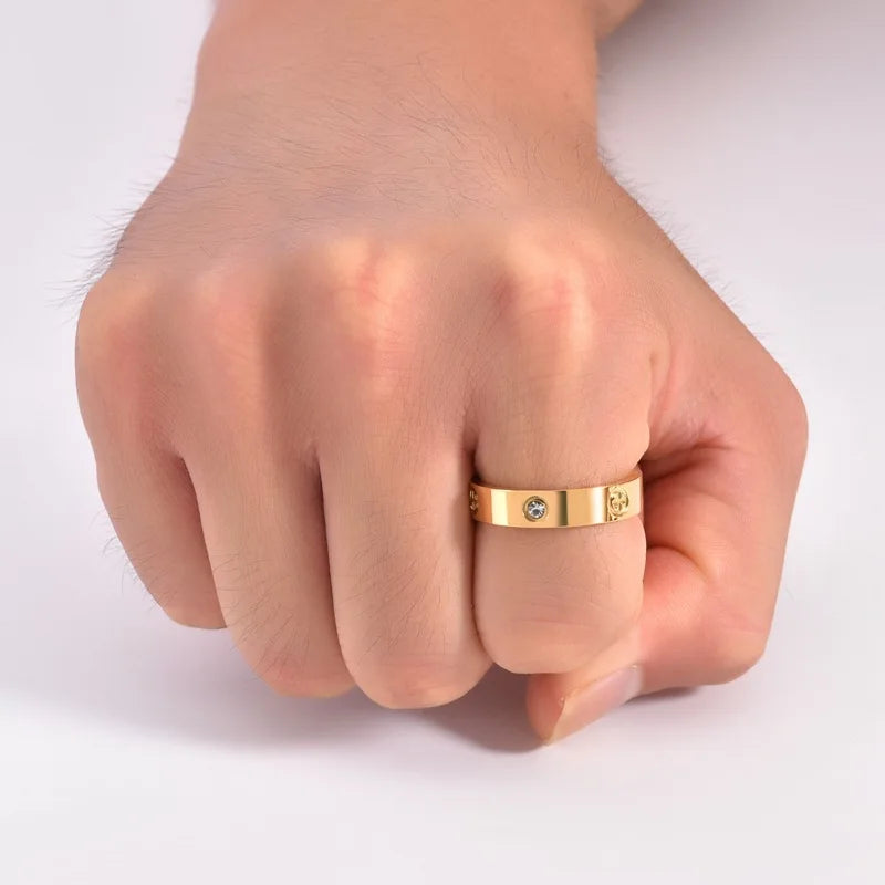 Stainless steel PVD plated 18k gold cartire cross zircon stone love couple ring for men women Valentine's Day birthday gift