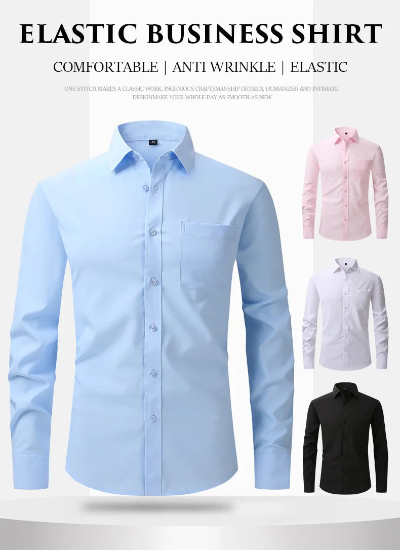 New spring and summer American men's shirt business casual long sleeve slim professional formal wear free ironing solid color