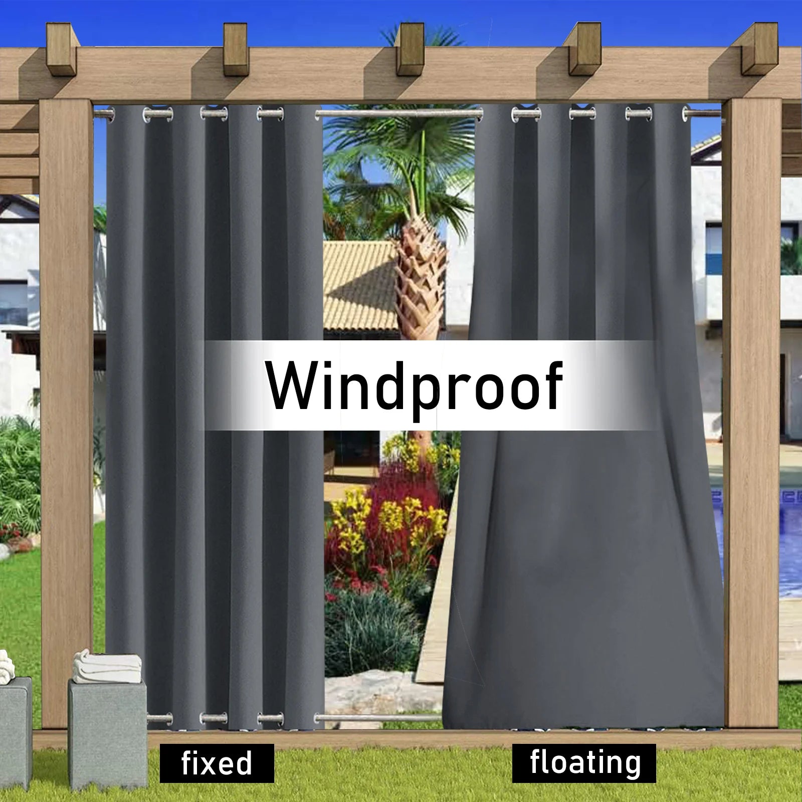 Patio Outdoor Curtain Waterproof Thermal Insulated Double Grommets Sun Block Windproof Window Curtains For Garden Drapes Porch
