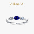 Ailmay 925 Sterling Silver Simple Stackable Blue Zircon Ring For Women's Daily Wear, Parties, And Gift Giving