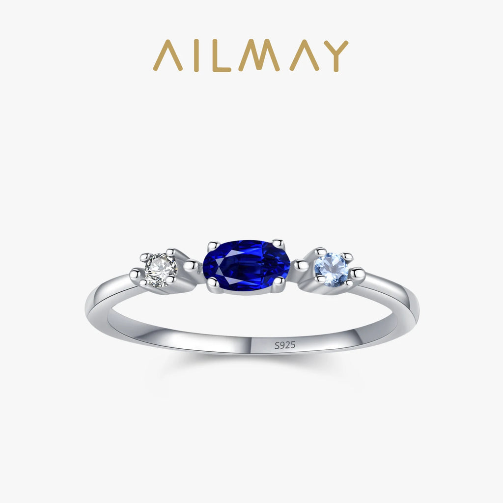 Ailmay 925 Sterling Silver Simple Stackable Blue Zircon Ring For Women's Daily Wear, Parties, And Gift Giving