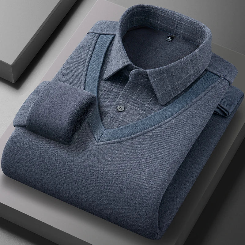 Men's long-sleeved shirt with wool, fleece, thickened, warm, casual, comfortable in winter, versatile and of high quality