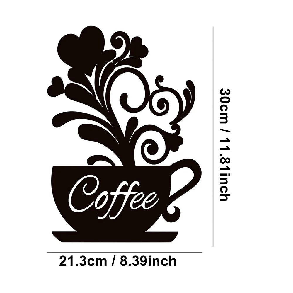 Coffee Cup Silhouette Sign Hanging Metal Wall Art Decor Dining Room Kitchen Cafe Decoration Black Cutout Boards