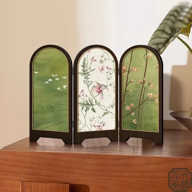 Chinese Style Small Screen Desktop Decoration Cabinet Bucket Decoration Foldable Retro Painting Desktop Decorative Ornamet