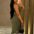 Dulzura Elegant Long Dress Ruched Bodycon Sleeveless Solid Dresses Lady Cocktail Party Wedding Guest Formal Women Clothes 2024