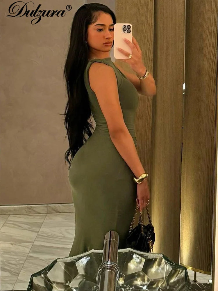 Dulzura Elegant Long Dress Ruched Bodycon Sleeveless Solid Dresses Lady Cocktail Party Wedding Guest Formal Women Clothes 2024