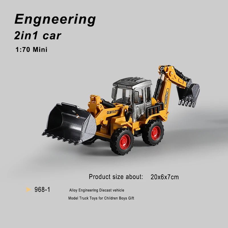 1:70 9 Styles Mini Yellow Alloy Forklift Driller Road Roller Engineering Diecast Construction Vehicle Inertia Toys for Boys Gift