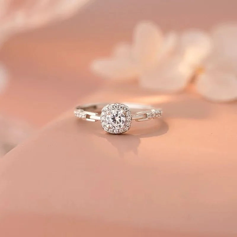 New 925 Sterling Silver Square Zircon Ring Simple Style Charming Women's Ring Birthday Gift for Friends Exquisite Jewelry