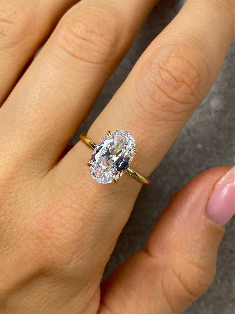 925 Sterling Silver Oval Zircon Ring – 1-8CT Shiny Elegant Jewelry
