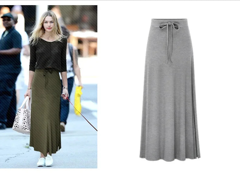 Plus Size Women's Clothing 2025 Fashion Knit Skirt Female High-waisted Long Split A-line Skirt Comforts Women Skirt