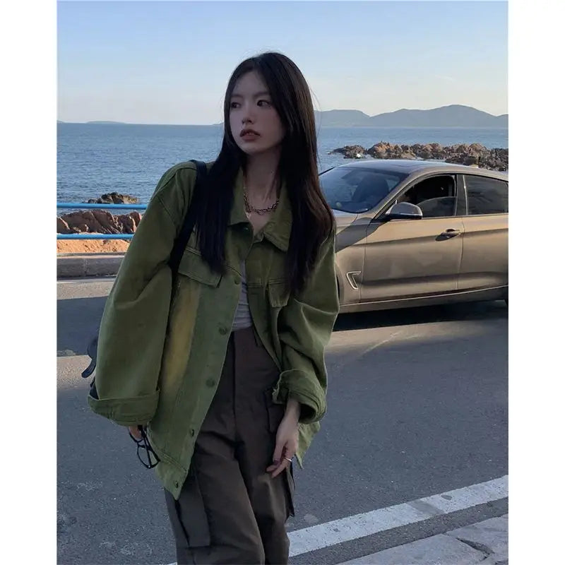 Women Jacket Vintage Workwear Denim Coat