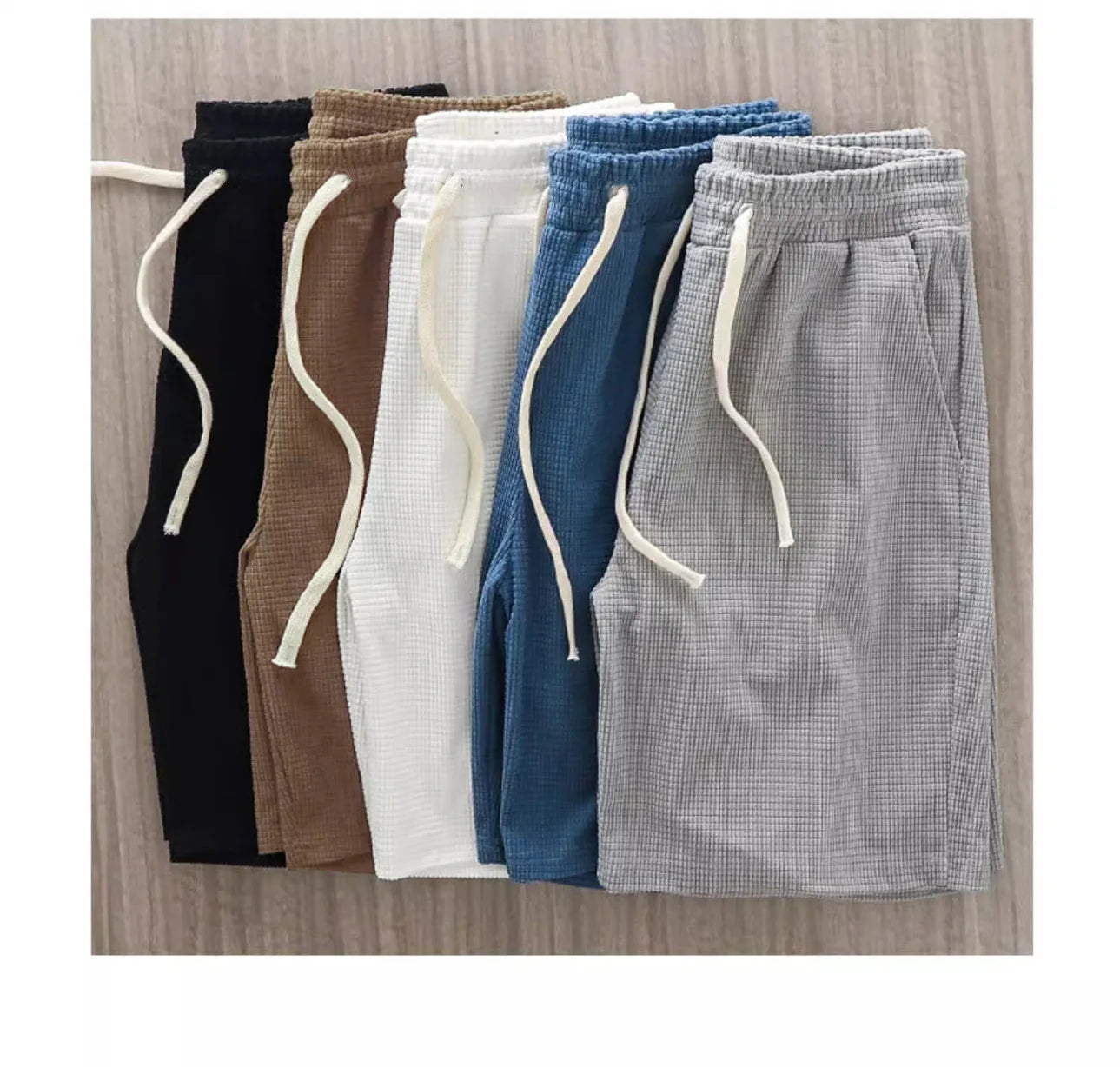 Men's Solid Color Waffle Shorts – Casual Mid-Waist Summer Shorts