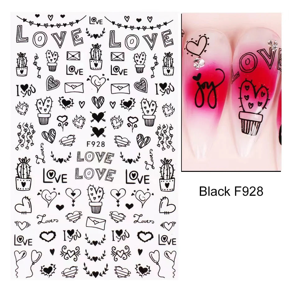 1PCS Valentine's Day Nail Stickers Cartoon Love Nail Supplies Nail Decals for Ladies Nail Art Decoration
