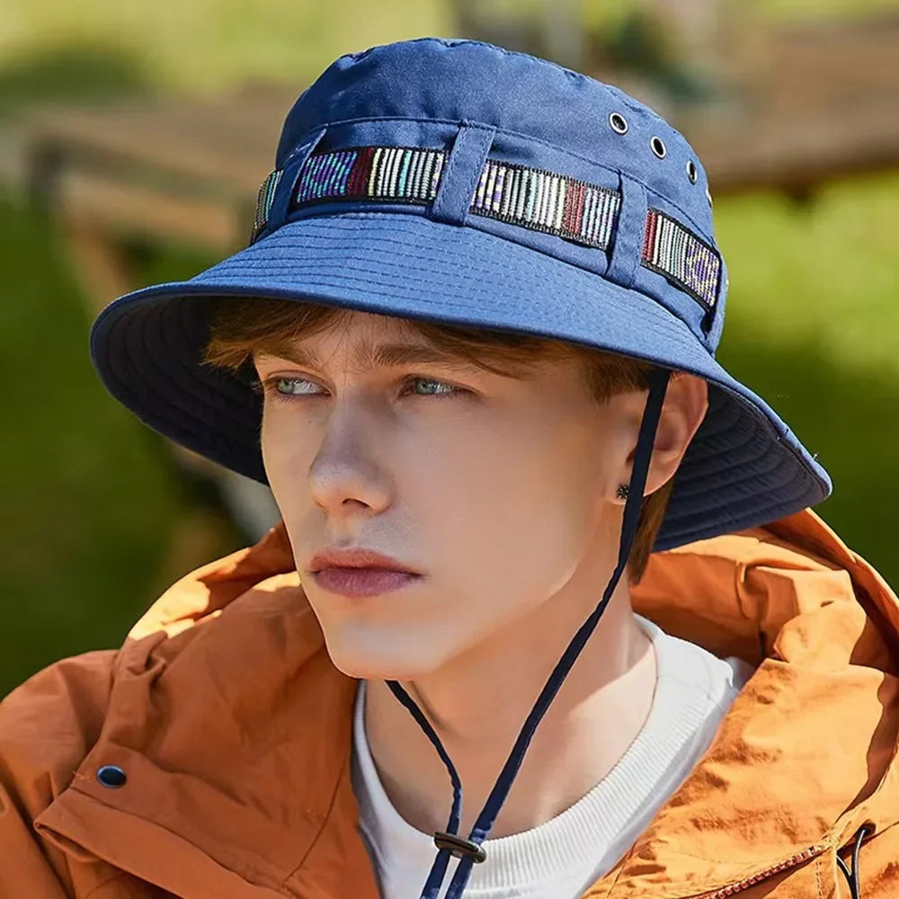 Casual Sun Protection Sun Hats Breathable Adjustable Drawstring Bucket Hat Quick-Dry Fisherman Hats Outdoor