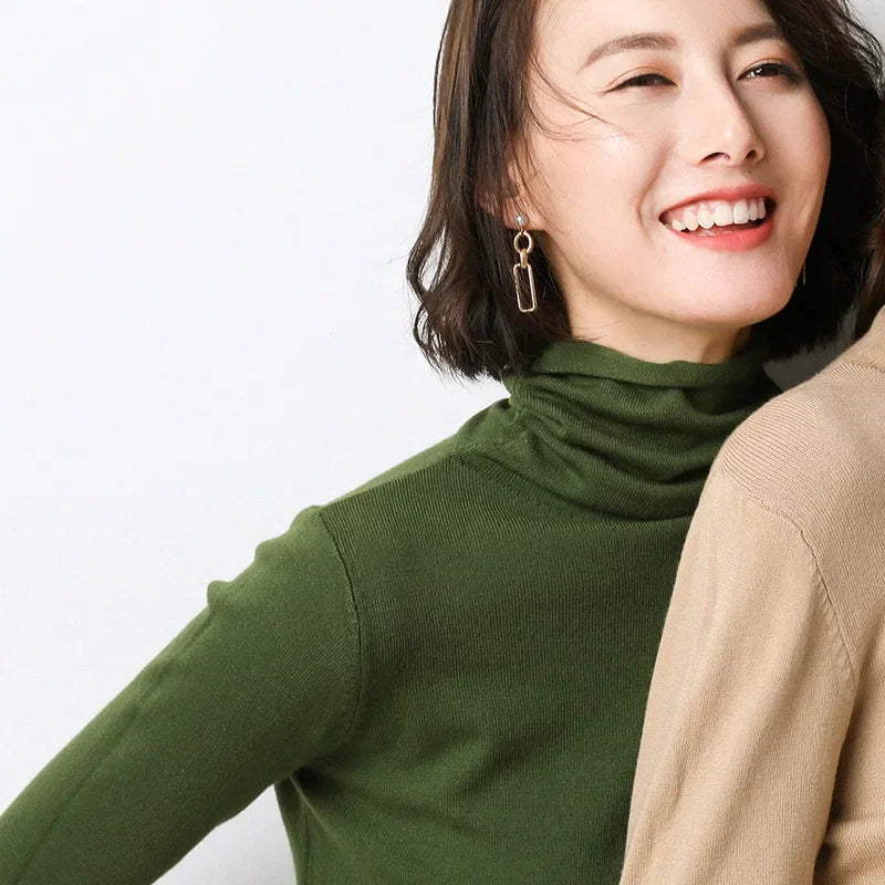 Turtleneck Women Sweater Warm Winter Solid Korean Stretch Slim Lady Jumpers Cashmere Black Sweater Pullover Femme Basic Knitwear