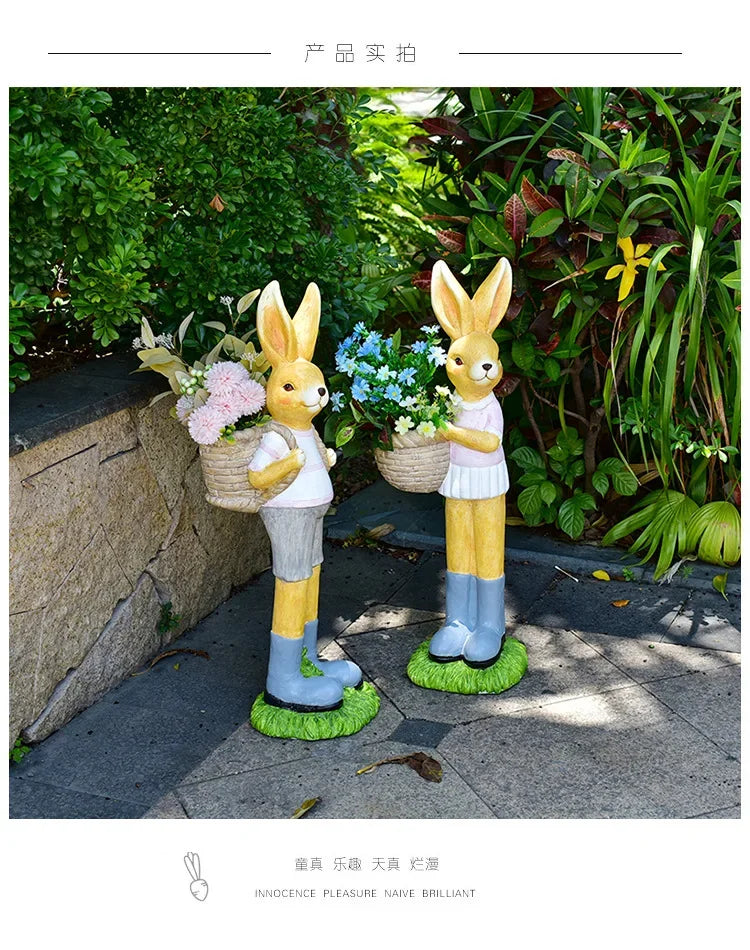 Cartoon Rabbit Flower Pot Creative Animal Sculpture Ornaments Garden Villa Landscape Bonsai Container Kindergarten Decorations