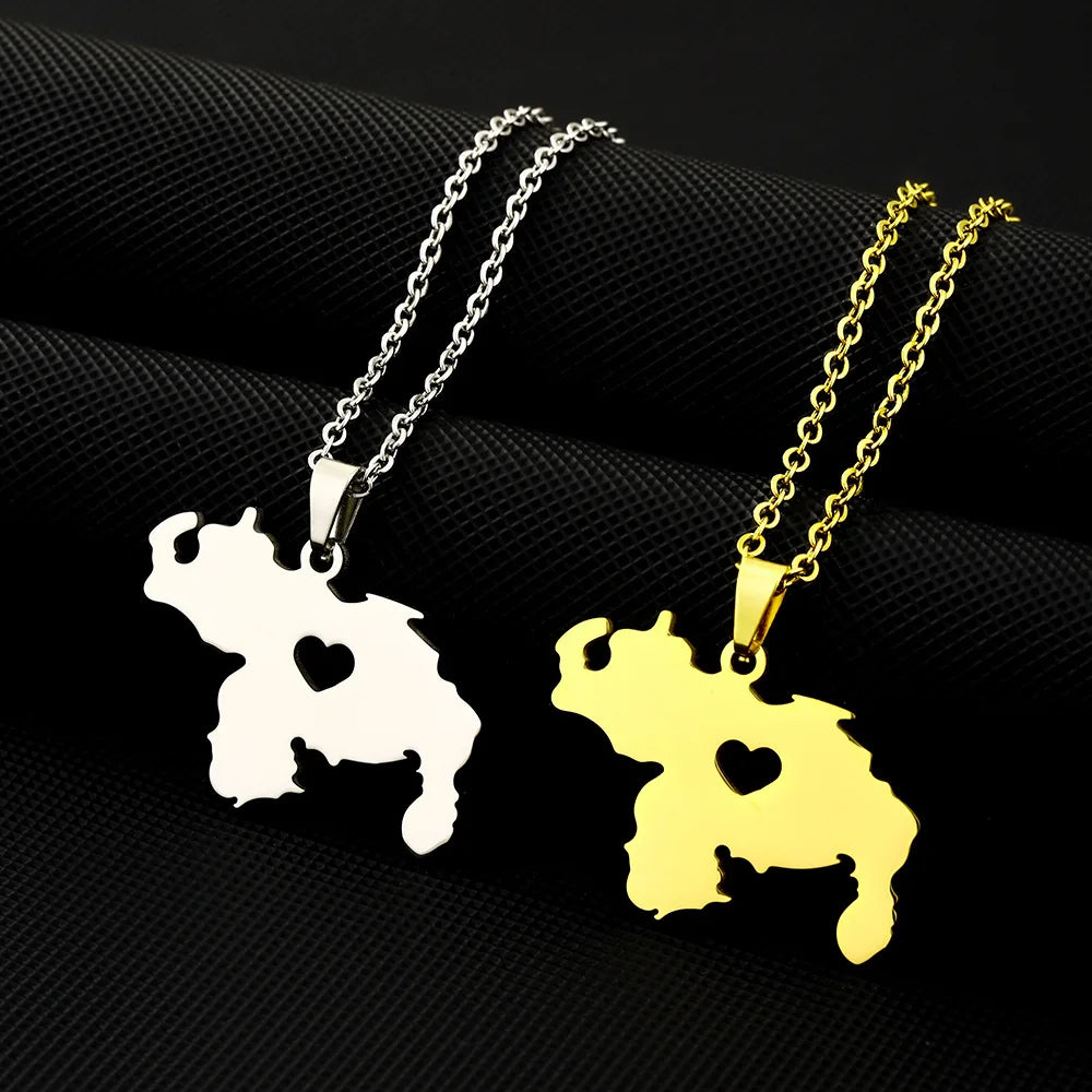 New Venezuela Map Heart Map Design Charm Pendant Necklace For Women Men Venezuelan Fine Charm Clavicle Chain Jewelry Accessories