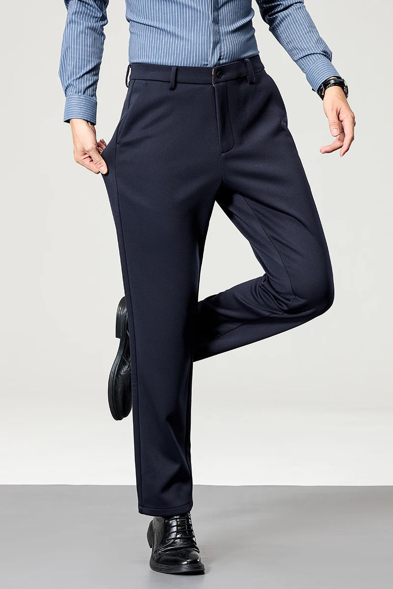 Men's Big Tall Classic Dress Pants High Elasticity Wrinkle Resistant Elegant Casual Straight Leg Business Daily Trousers
