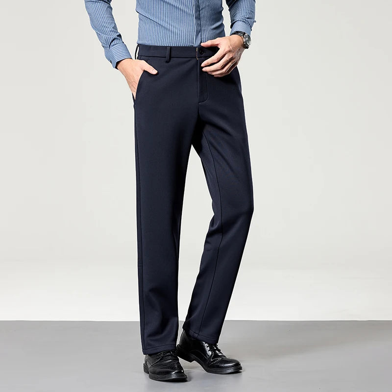 Men's Big Tall Classic Dress Pants High Elasticity Wrinkle Resistant Elegant Casual Straight Leg Business Daily Trousers