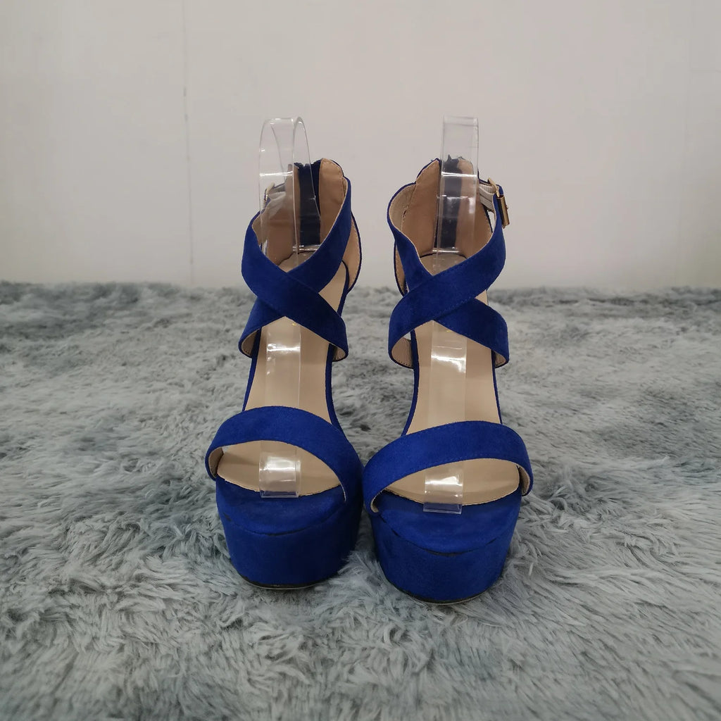 Women Sandals Open Toe Thick High Heels Chunky Cross Strap Buckle Platform Pumps Dress Party Wedding Shoes