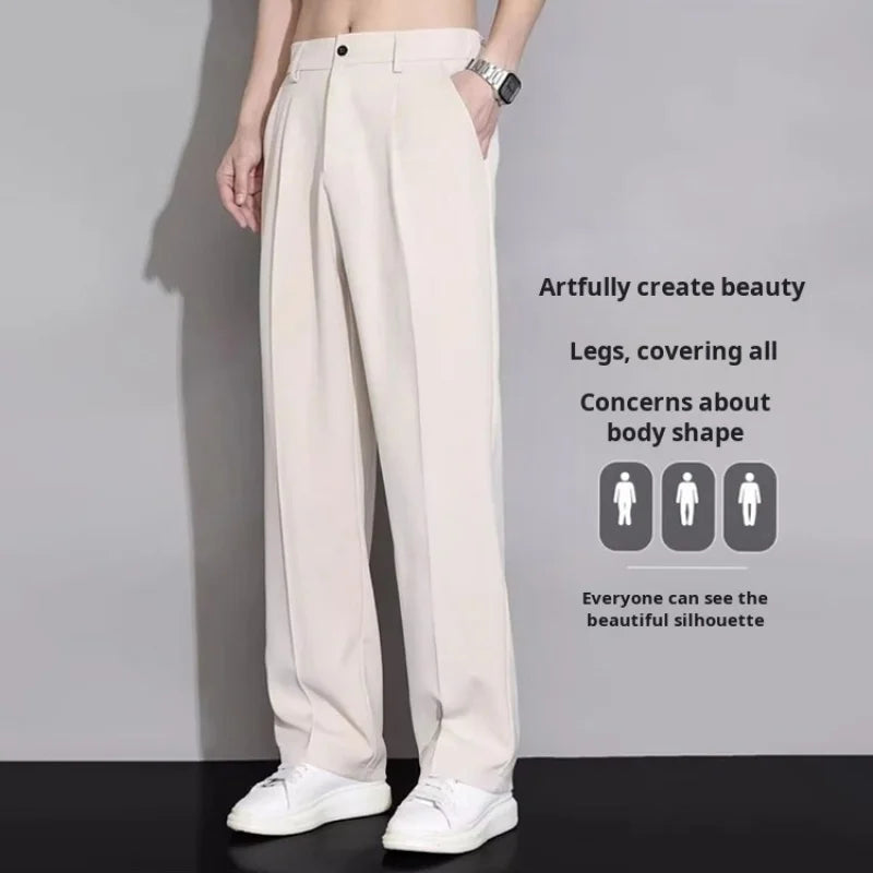 Men's Drape Pants Simple Loose Wide Leg Pants Positive Draped Drag Floor Trousers Outdoor Breathable Casual Straight Leg Pants