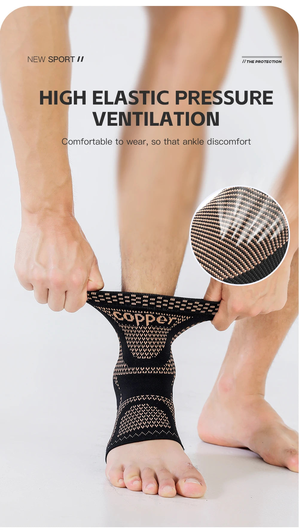 1Pcs Copper Ankle Brace,Infused Ankle Support Compression Sleeve for Men Women,for Foot Pain,Sprained Ankle,Recovery,sports