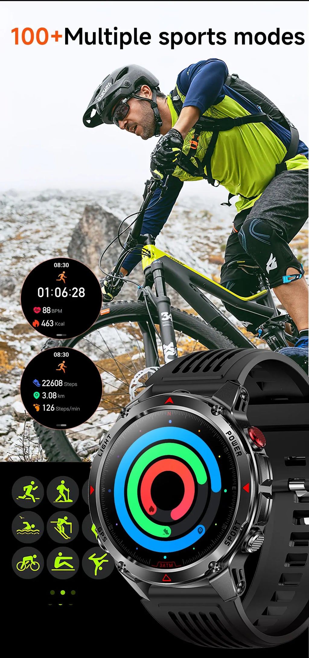 Smart Watch For Men 1.46'' 360*360 HD AMOLED Color Display Voice Call Compass LED Sports Fitness Waterproof Watch Ladies