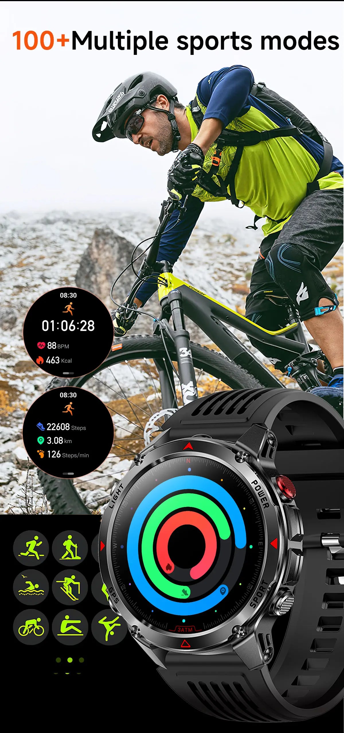 Smart Watch For Men 1.46'' 360*360 HD AMOLED Color Display Voice Call Compass LED Sports Fitness Waterproof Watch Ladies