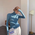Women Turtlneck Sweater Elegant Solid Basic Knitted Tops Casual Pullover Korean Fashion Simple with Thumb Holes Chic Clothes
