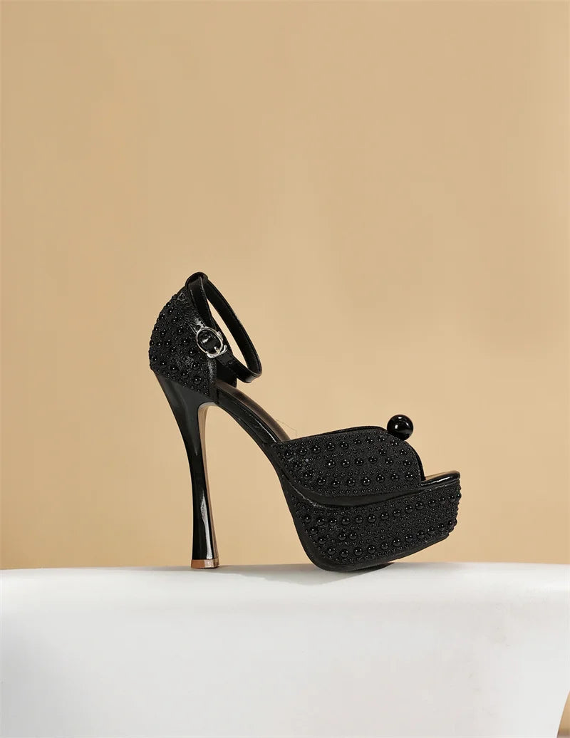 Liyke Sexy Black White High Heels Platform Sandals Women Summer Fashion Design Pearl Peep Toe Wedding Prom Shoe Zapatos De Mujer
