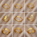Stainless Steel Twist Chain Adjustable Rings for Women Men Simple Geometric Leave Flower Open Ring Jewelry Female Holiday Gifts