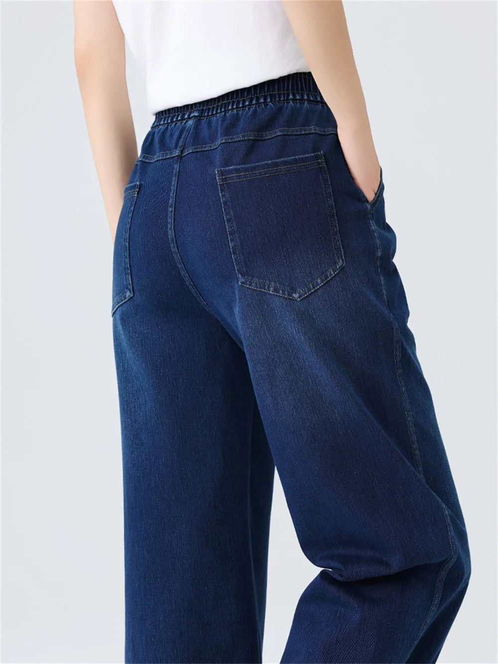 Wide Leg Jeans Woman High Waist Pull On Baggy