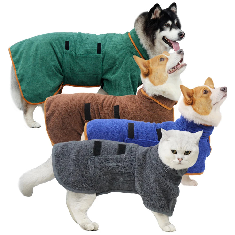 Dog Bathrobe Towel Pet Drying Coat Clothes Adjustable Pet Towel For Large Medium Small Dogs Cat Microfiber Absorbent Beach Towel