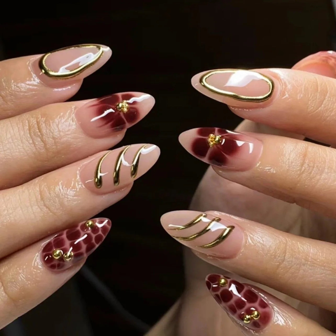 Autumn Matte Press-On Nails | 24pcs Rose Leaf Almond | Full Cover Acrylic Nail Tips with Glue