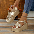 Women Sandals Summer New Golden Wedges Ankle Buckle High Heels Shoes Peep Toe Open To Elegant Sexy Sandals for Women