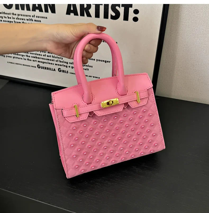 Mini Kelly-Inspired Bag - Women's Heavy Rivet Street Style Handheld Shoulder Crossbody Stylish Versatile
