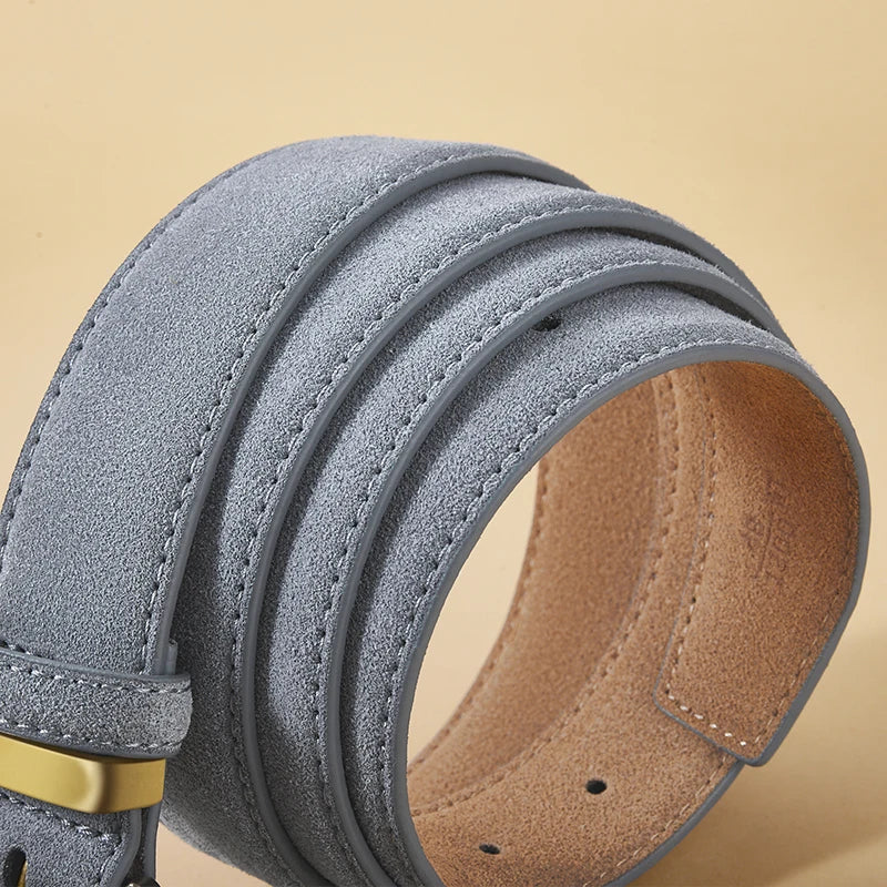 Women's Luxury Suede Cowhide Leather Belt – Gold Buckle Wide Waistband