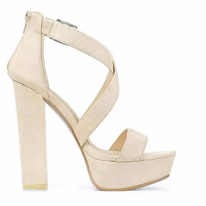 Women Sandals Open Toe Thick High Heels Chunky Cross Strap Buckle Platform Pumps Dress Party Wedding Shoes