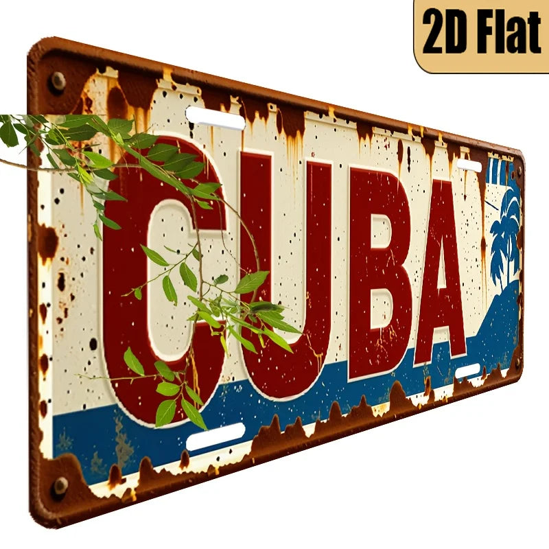 1pc, 2D Flat, Vintage Style Aluminum License Plate"Cuban Style"Theme