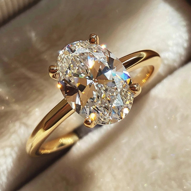 925 Sterling Silver Oval Zircon Ring – 1-8CT Shiny Elegant Jewelry