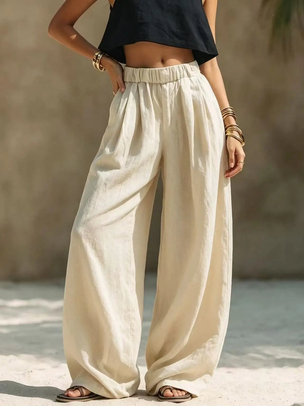 Women's Casual Wide Leg Pants - All Season Comfort Pockets Elastic Waist